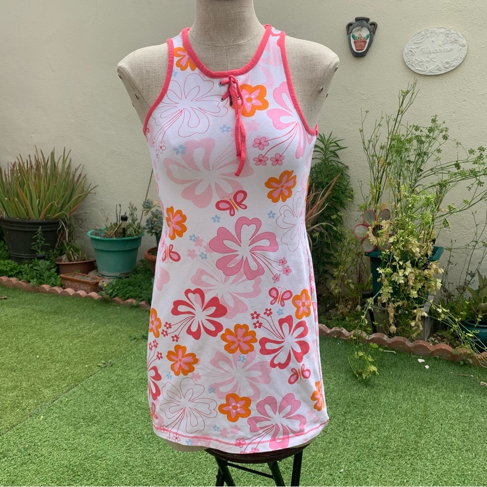 White Disney habiscus print mini dress